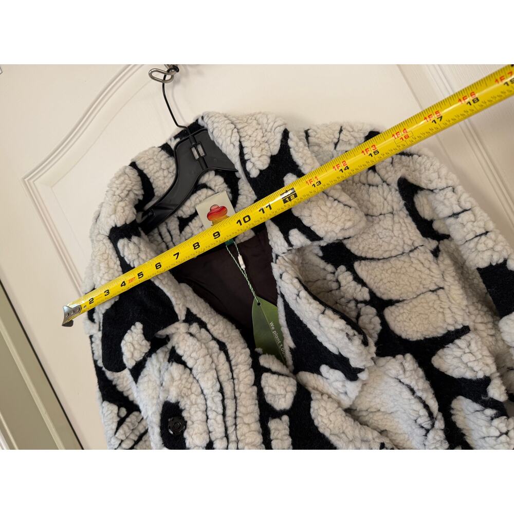NWT FARM Rio Hearts & Bananas Fleece Coat Black White Belted Wool Blend Size S - Picture 3 of 7